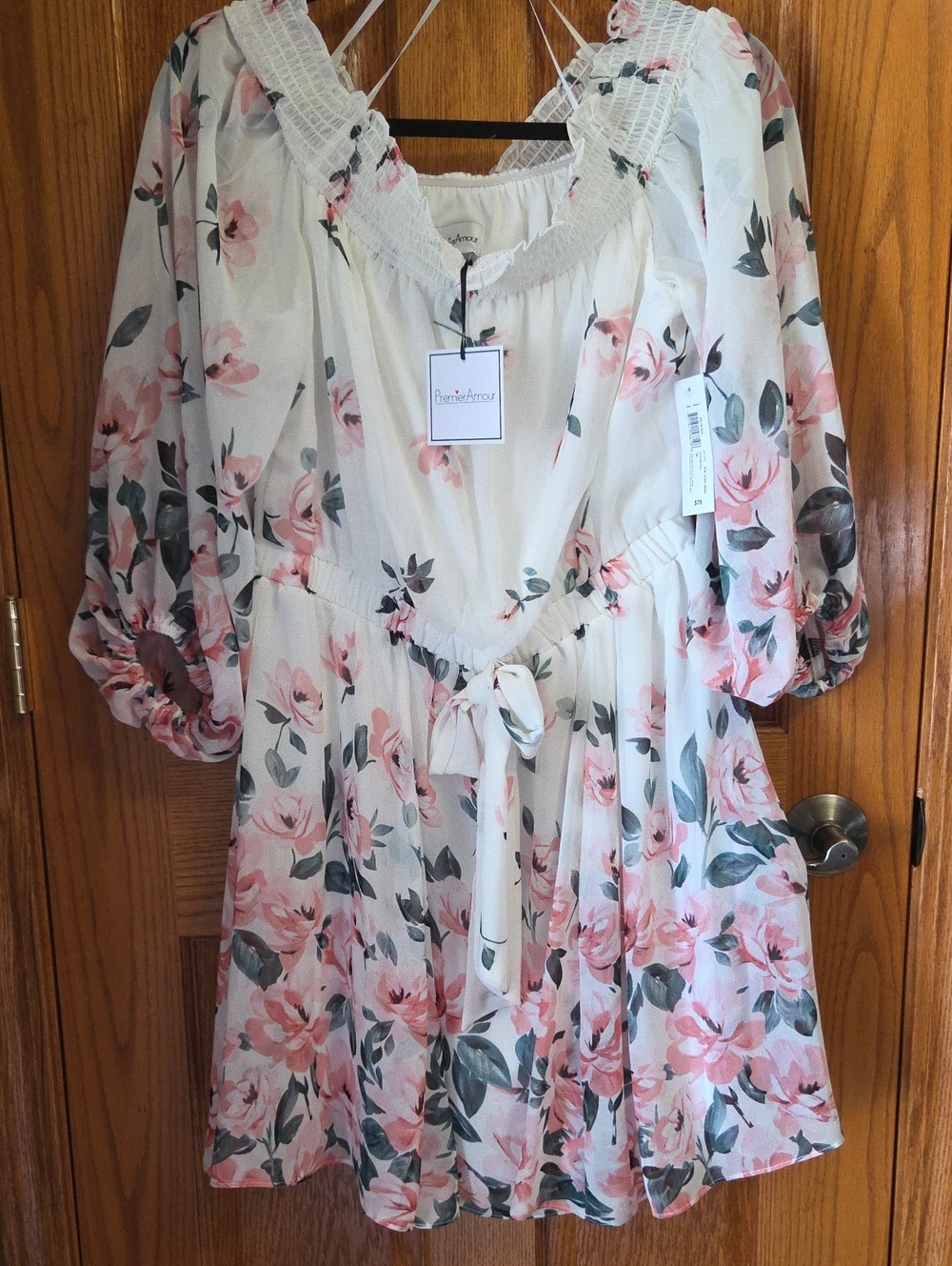 Premier White Dress with Pink Floral Print
